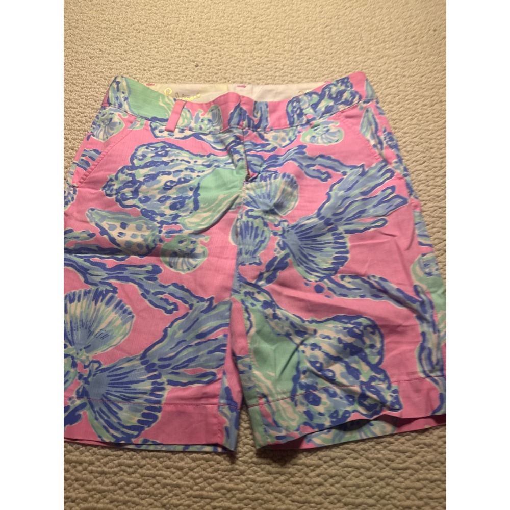 Lilly Pulitzer Callahan Shorts Pink Blue Seashell Print Size 2 Cotton Preppy 5in